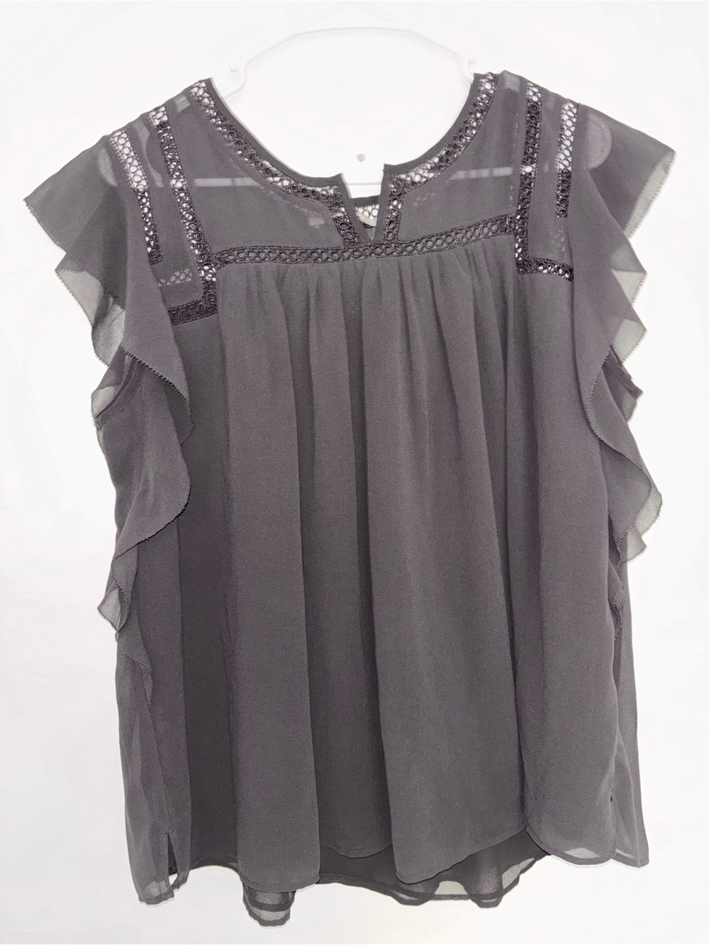 LOFT Smoky Gray Flutter Sleeve Chiffon Blouse